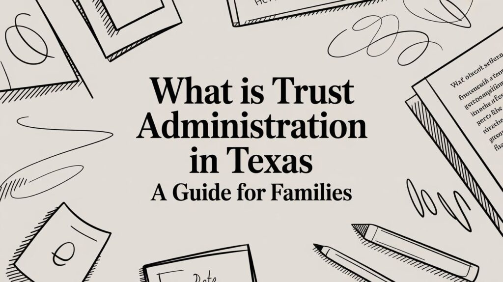 What is Trust Administration in Texas text with surrounding legal documents and writing tools, emphasizing guidance for families.