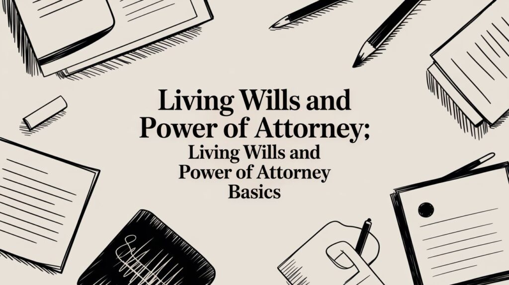 Living Wills and Power of Attorney document overview with legal papers and writing utensils, emphasizing estate planning basics for Texas families.